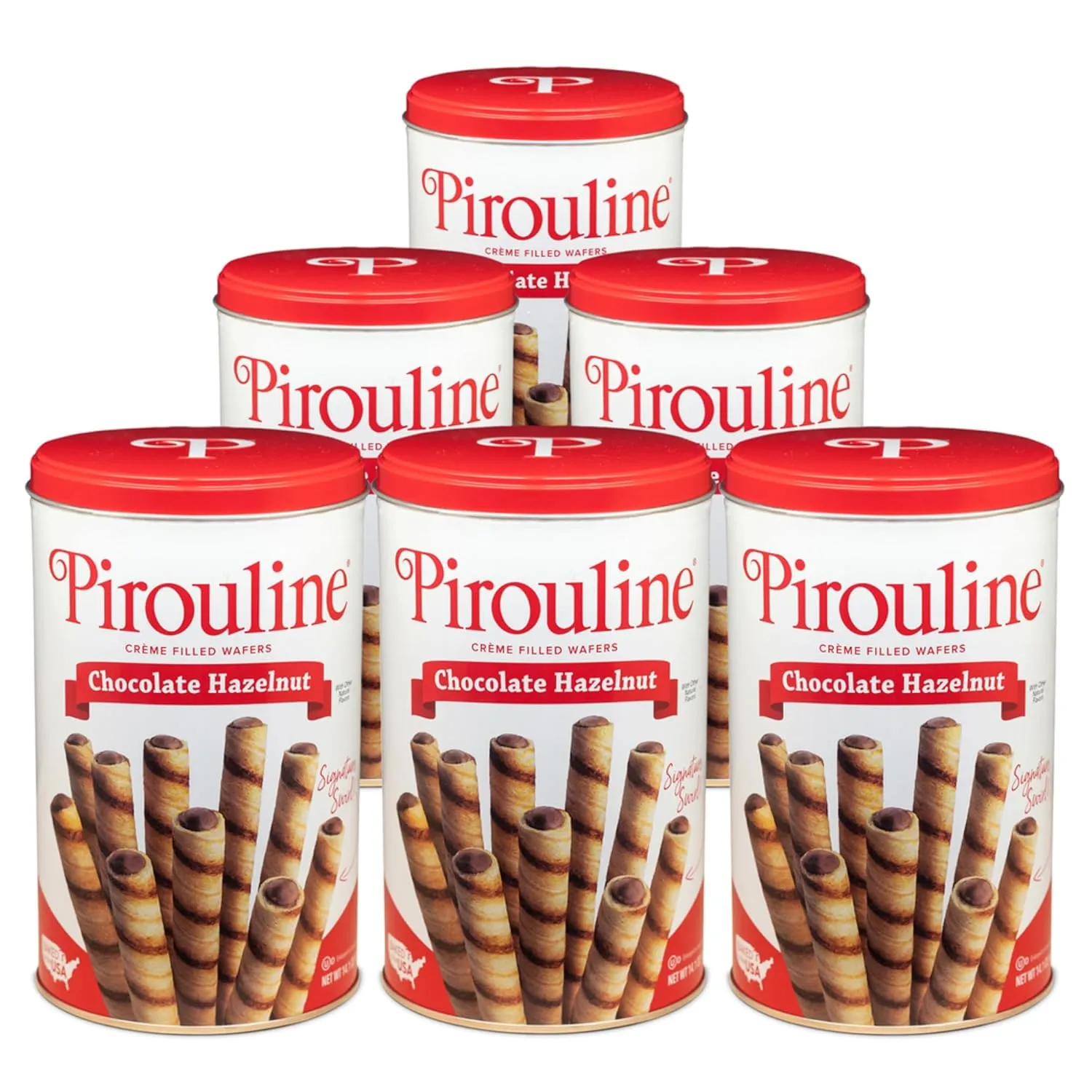 Pirouline Rolled Wafers – Chocolate Hazelnut – Rolled Wafer Sticks, Crème Filled Wafers, Rolled Cookies for Coffee, Tea, Ice Cream, Snacks, Parties, Gifts, and More – 14.1oz Tin 6pk
