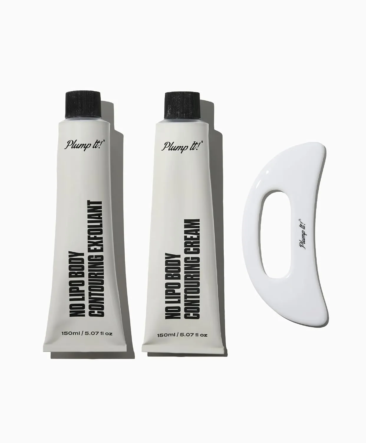 Plump It! No Lipo Body Contouring Kit | Slimming & Smoothing Body Exfolaint & Cream | Ceramic Gua Sha