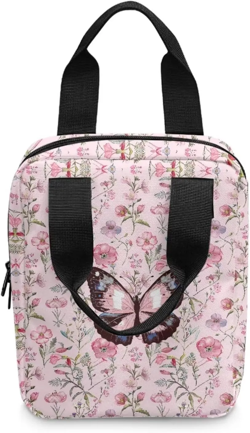 Poceacles Butterfly Floral Print Bible Cover Book Bibles Carrying Case for Women Large Capacity Bible Case Bag with Handle and Zipper Pocket Bible Tote Bag, Perfect Gifts, Pink
