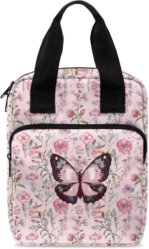Poceacles Butterfly Floral Print Bible Cover Book Bibles Carrying Case for Women Large Capacity Bible Case Bag with Handle and Zipper Pocket Bible Tote Bag, Perfect Gifts, Pink