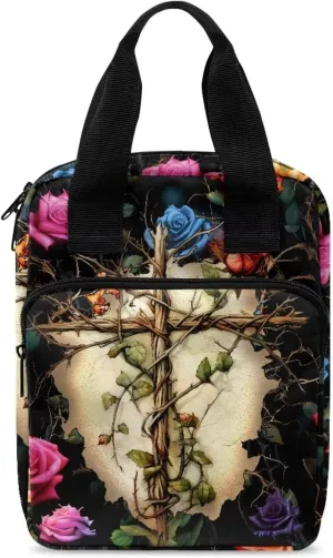 Poceacles Rose Flower Cross Bible Cover Bible Case for Women Bible Case Bible Covers, Tote Bible Bag, Bible Carrying Case for Men with Zipper Pocket