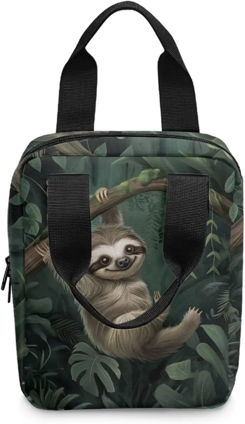 Poceacles Sloth Tropical Leaf Print Bible Cover for Kids Girls Book Carrying Case Scripture Bag with Handle Pockets Childrens Handbook Cover Bible Protector Pouch Teens Church Bag