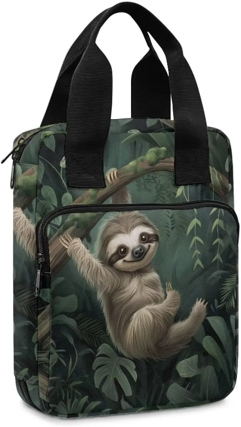 Poceacles Sloth Tropical Leaf Print Bible Cover for Kids Girls Book Carrying Case Scripture Bag with Handle Pockets Childrens Handbook Cover Bible Protector Pouch Teens Church Bag