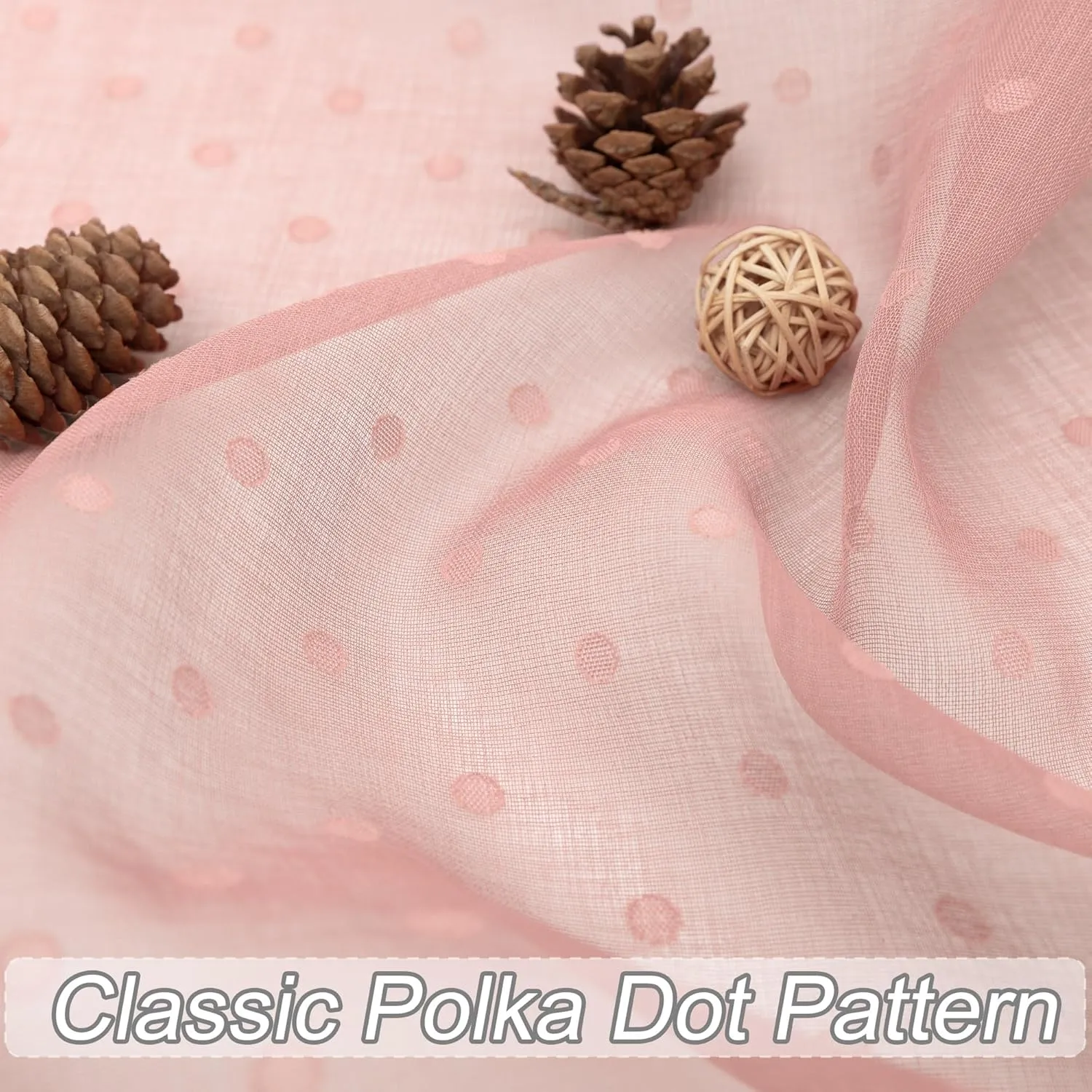 Polka Dots Pink Sheer Curtains 84 Inches Long 2 Panels Lovely Patterned Blush Peach Pink Sheer Window Panels for Living Room Bedroom Grommet Cute Boho Sheer Curtains for Girls Kids Room 52Wx84L