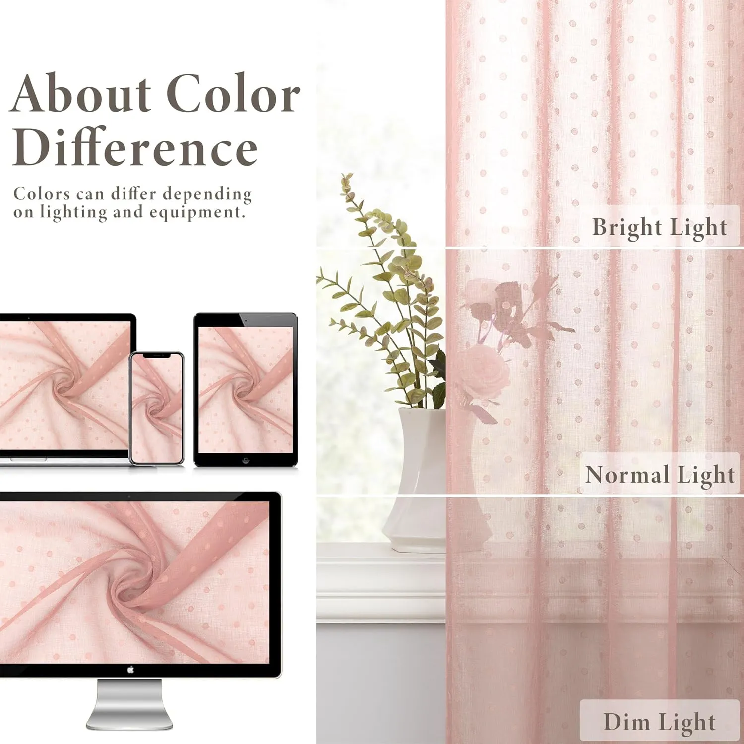 Polka Dots Pink Sheer Curtains 84 Inches Long 2 Panels Lovely Patterned Blush Peach Pink Sheer Window Panels for Living Room Bedroom Grommet Cute Boho Sheer Curtains for Girls Kids Room 52Wx84L