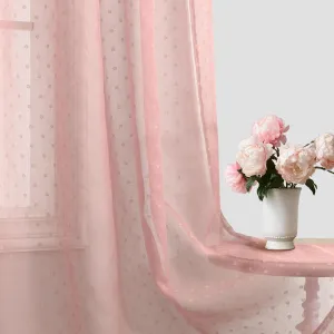 Polka Dots Pink Sheer Curtains 84 Inches Long 2 Panels Lovely Patterned Blush Peach Pink Sheer Window Panels for Living Room Bedroom Grommet Cute Boho Sheer Curtains for Girls Kids Room 52Wx84L