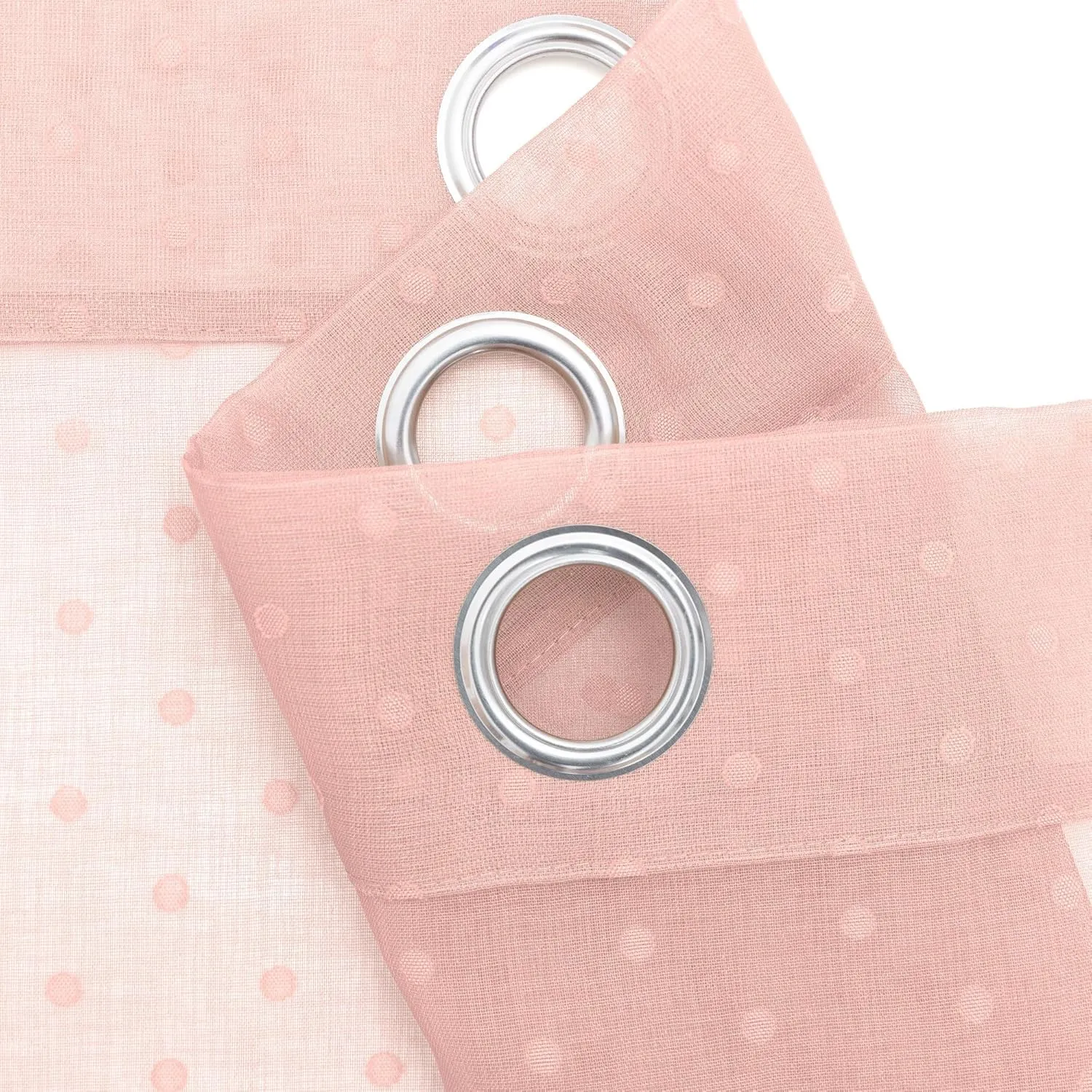 Polka Dots Pink Sheer Curtains 84 Inches Long 2 Panels Lovely Patterned Blush Peach Pink Sheer Window Panels for Living Room Bedroom Grommet Cute Boho Sheer Curtains for Girls Kids Room 52Wx84L