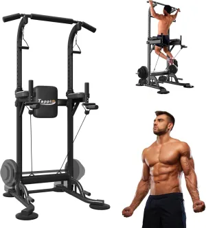 Power Tower Pull Up Bar for Home Gym, Multi Functional Pull Up Stand Dip Station with Barbell Hook and Dumbbell Stand, Adjustable Height Workout Dip Station Strength Training Fitness Equipment