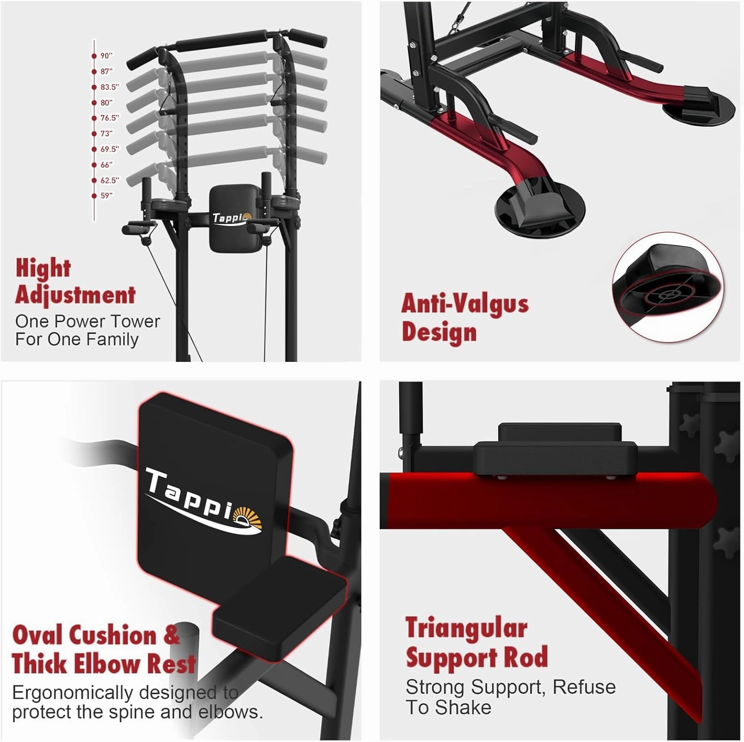 Power Tower Pull Up Bar for Home Gym, Multi Functional Pull Up Bar Stand Dip Bar Station, Adjustable Height Workout Dip Station Strength Training Fitness Equipment