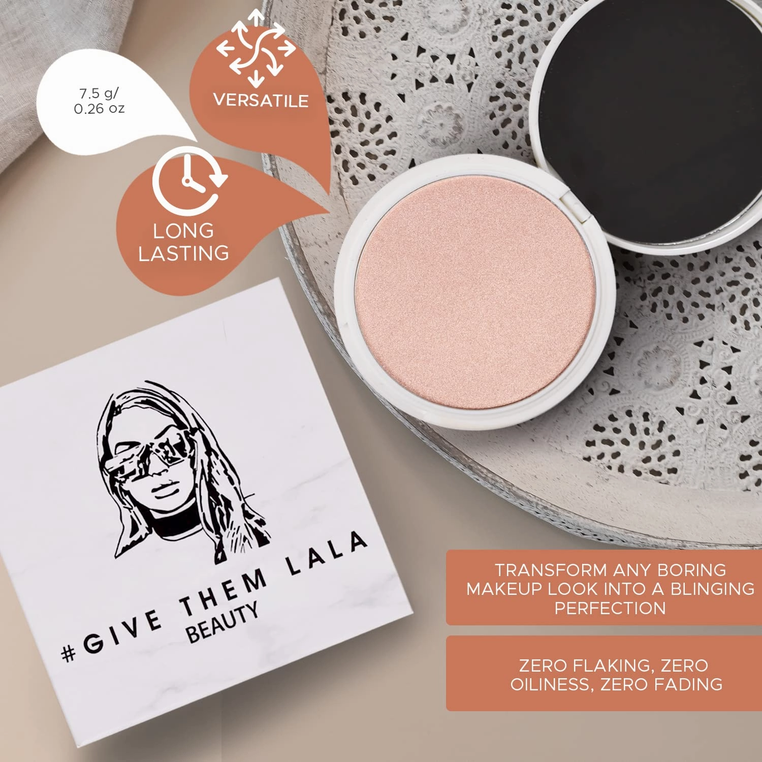 Pressed Highlighter By Give Them Lala- Highly Pigmented Powder Highlighter For Inner Corners, Cheekbones & Lips- Buildable Face Highlighter- Gluten-Free, Cruelty-Free & Vegan, Made In USA (Halo)