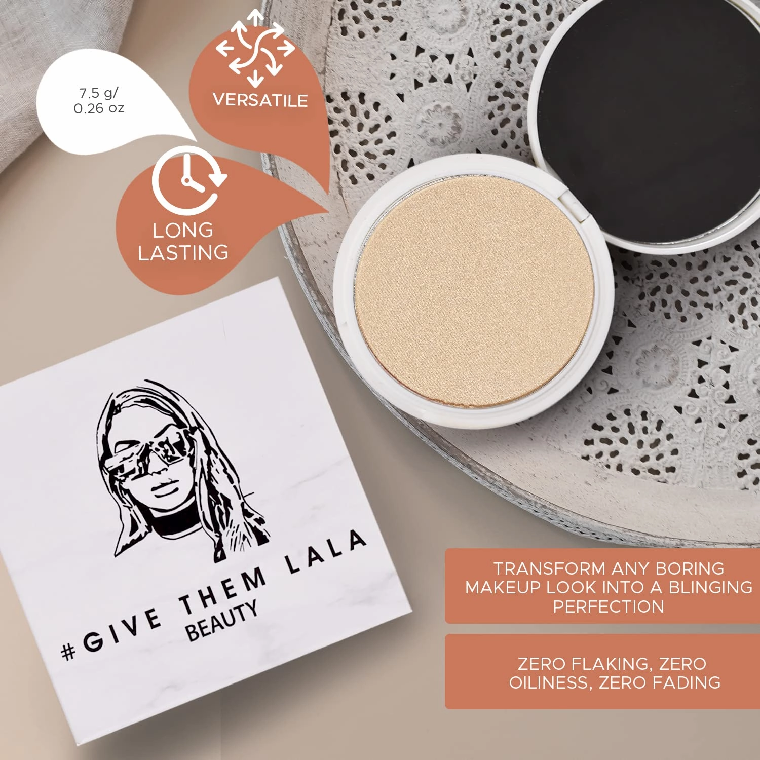 Pressed Highlighter By Give Them Lala- Highly Pigmented Powder Highlighter For Inner Corners, Cheekbones & Lips- Buildable Face Highlighter- Gluten-Free, Cruelty-Free & Vegan, Made In USA (Star Kissed)