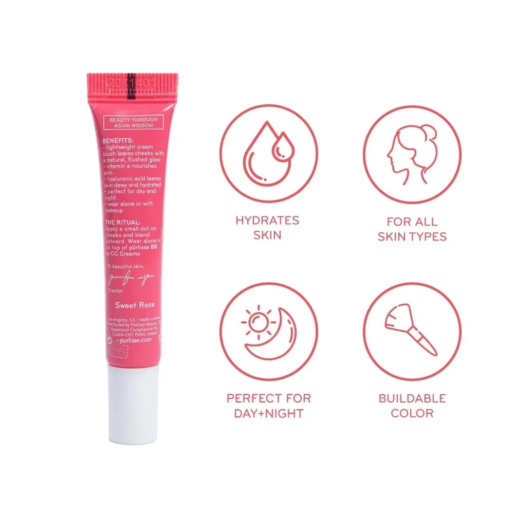 pürlisse Blush Glow BB Cheek Color - Dewy Liquid Blush for Cheeks - Enriched with Vitamin E & Hyaluronic Acid - Creamy, Lightweight & Buildable - Hydrating & Nourishing - Cool Mauve (0.34 Fl oz)