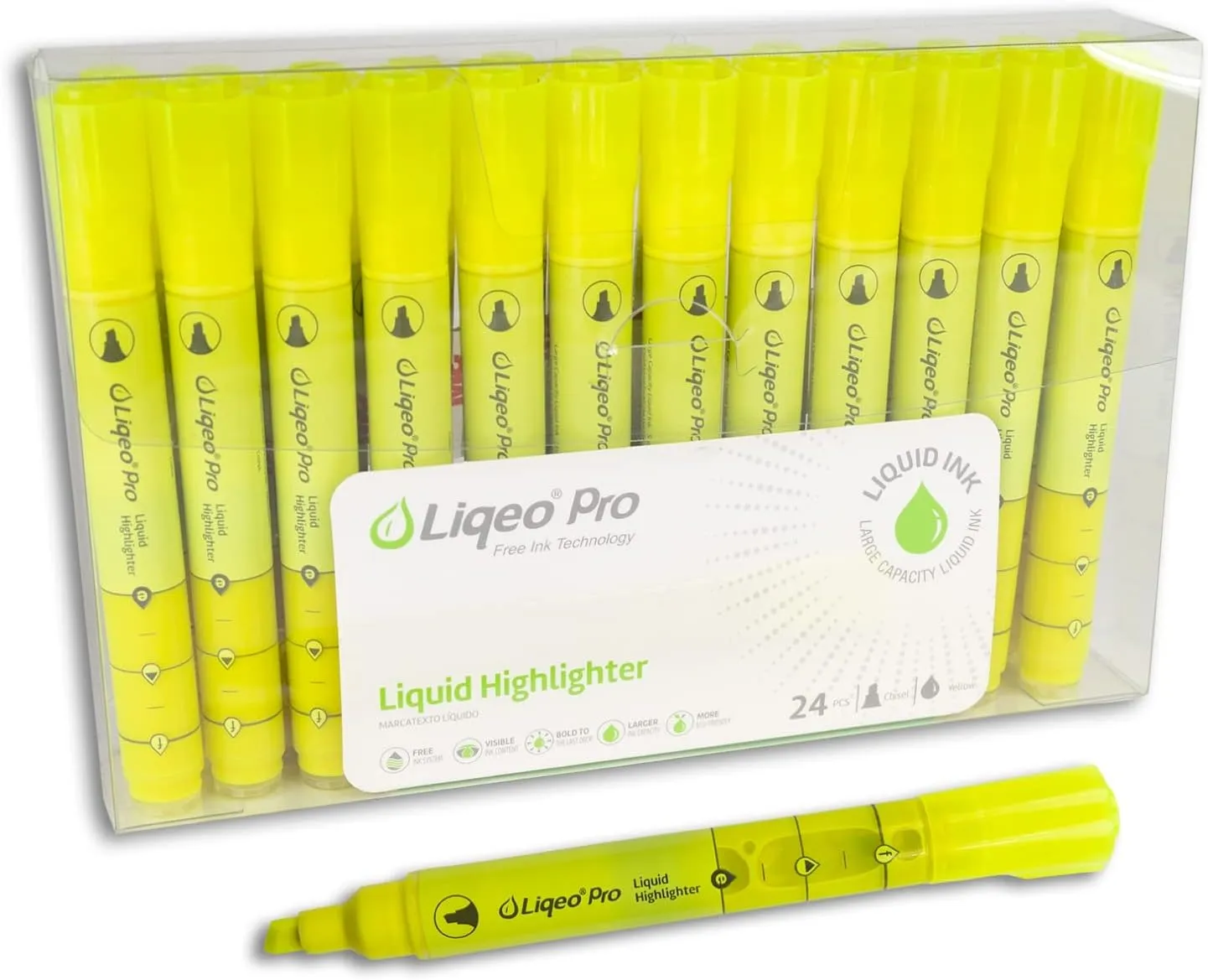 Pro Highlighters with Quick Drying & Non-Fading Free Liquid Ink - Chisel Tip - 24 Pack - Yellow