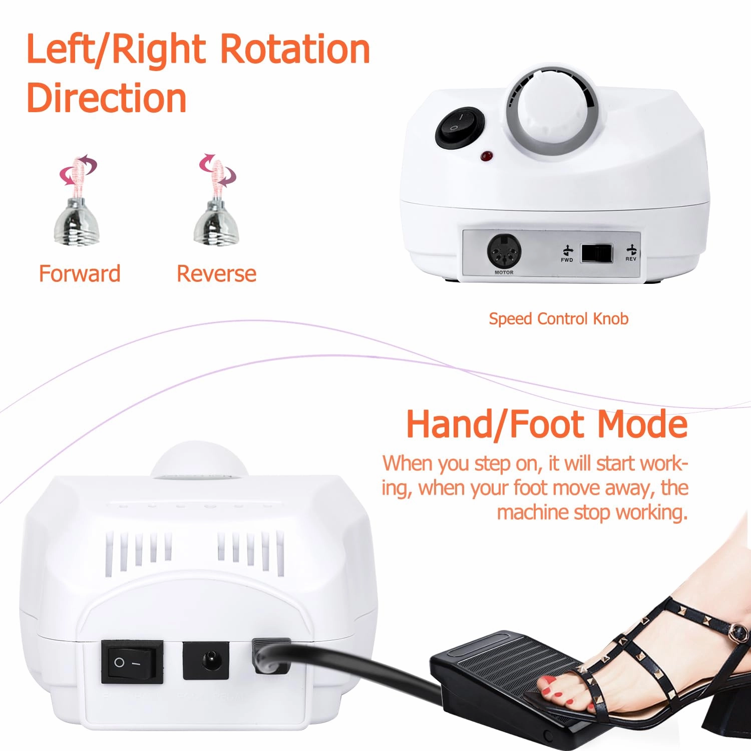 Professional Nail Drill Set 30000RPM E File Nail Drill Machine with Foot Pedal Nails Drill Bits Electric Acrylic Nail File Kits Nail Grinder for Gel Nails at Home Nail Salon Manicure Pedicure, White