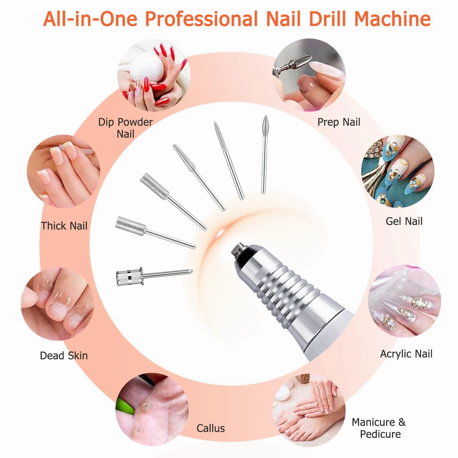 Professional Nail Drill Set 30000RPM E File Nail Drill Machine with Foot Pedal Nails Drill Bits Electric Acrylic Nail File Kits Nail Grinder for Gel Nails at Home Nail Salon Manicure Pedicure, White