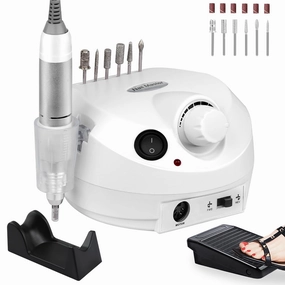 Professional Nail Drill Set 30000RPM E File Nail Drill Machine with Foot Pedal Nails Drill Bits Electric Acrylic Nail File Kits Nail Grinder for Gel Nails at Home Nail Salon Manicure Pedicure, White