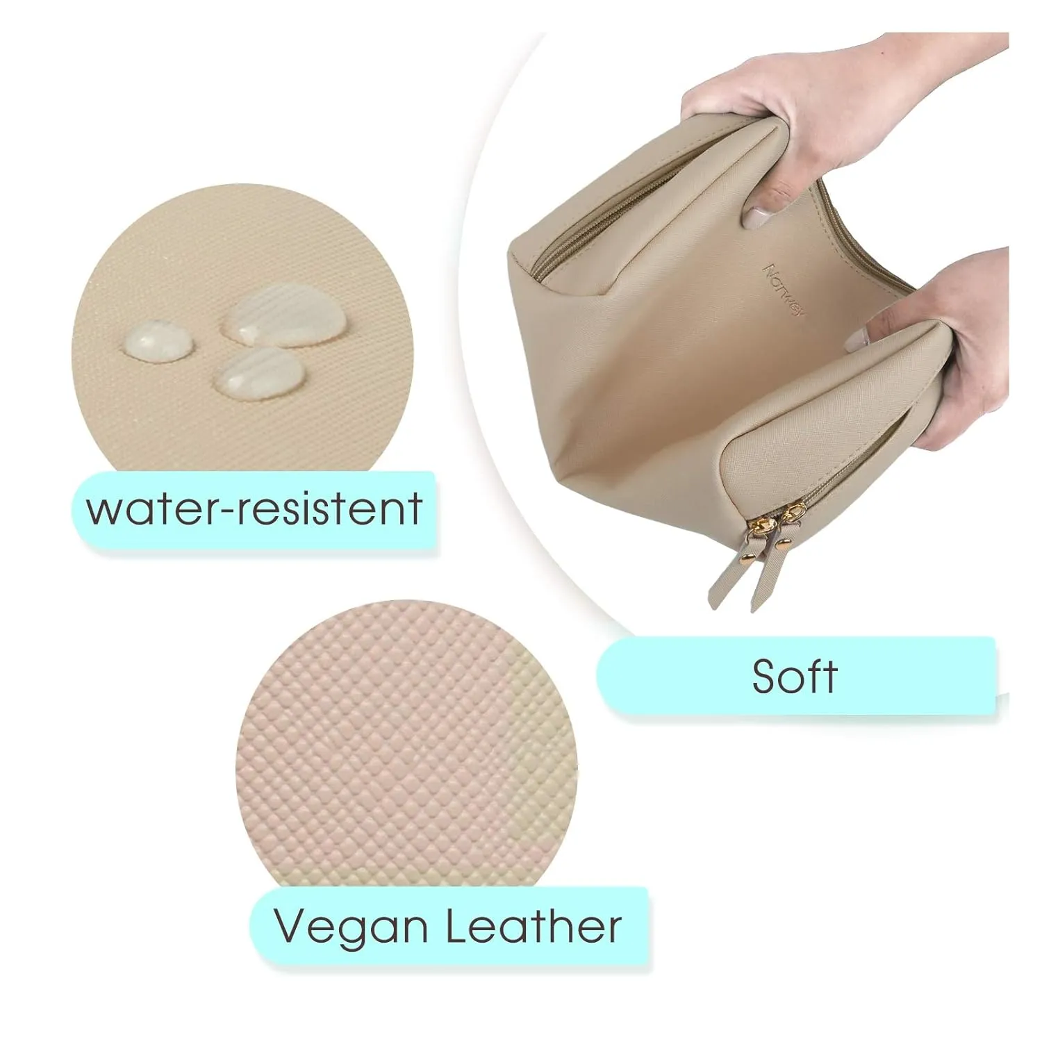 PU Leather Makeup Bag Travel Cosmetic Bag Organizer Make up Bag with Organization Pockets for Women (Large, Brown)