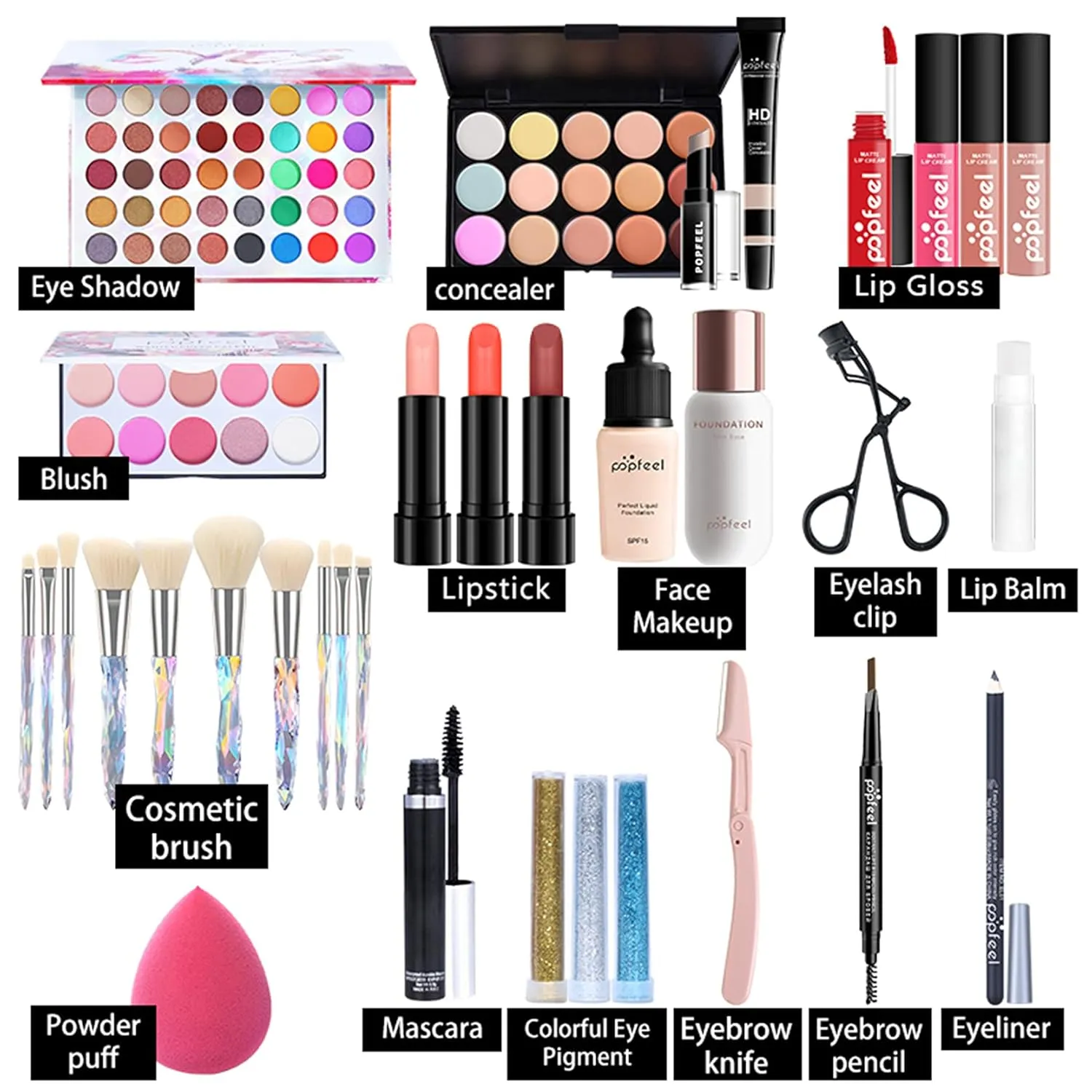Pure Vie All-in-One Holiday Gift Makeup Set Cosmetic Essential Starter Bundle Include Eyeshadow Palette Lipstick Concealer Blush Mascara Foundation Face Powder - Makeup Kit for Women Full Kit