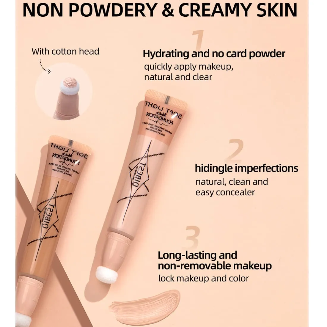 QiBest Air Cushion Waterproof liquid foundation Fully Covers Black Eyes concealer Matte Covers Invisible Pores Long term Natural Moisturizing Pure Essence Zero Cruel Women's Face Makeup Smooth and Light (B)