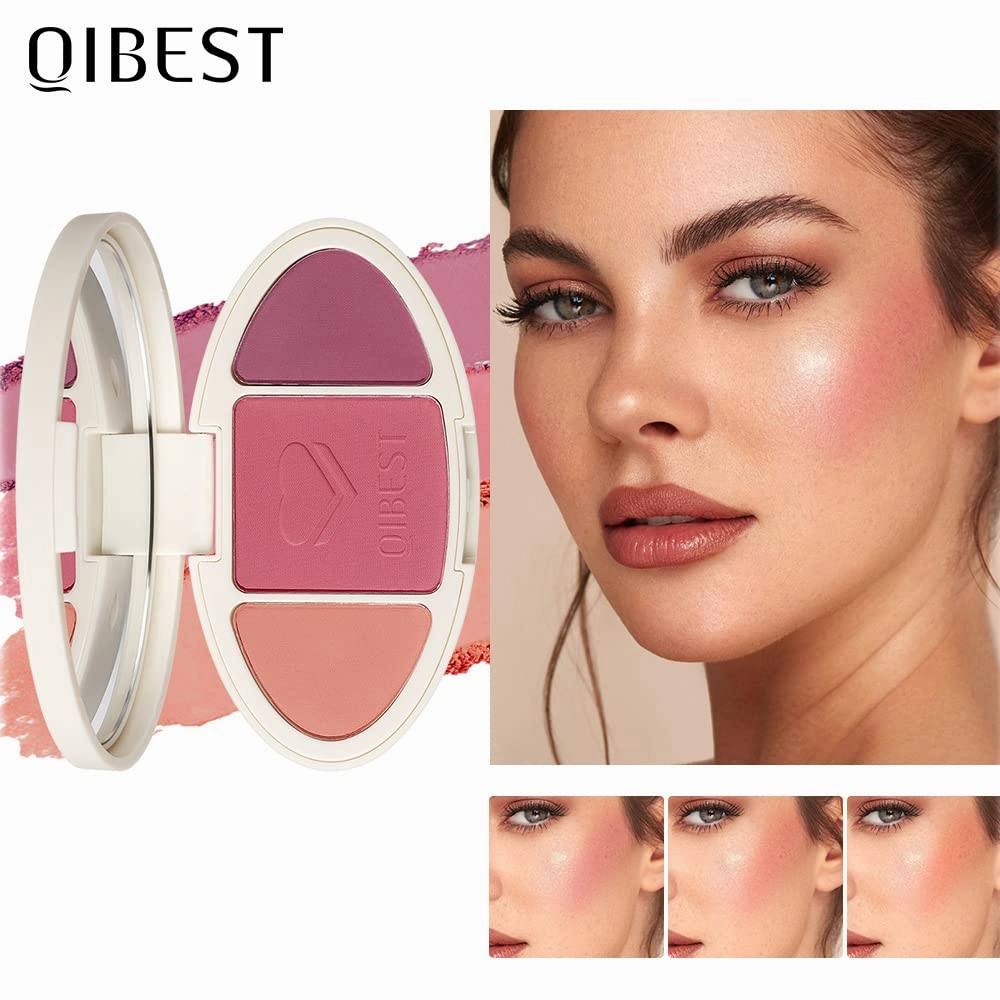 QiBest Facial Highlighting Contouring Blush 3-in-1 Matte Brightening Glitter Rouge Pan 5-Color Correcting Powder Foundation Contouring Beauty Cosmetics Lasting (A)