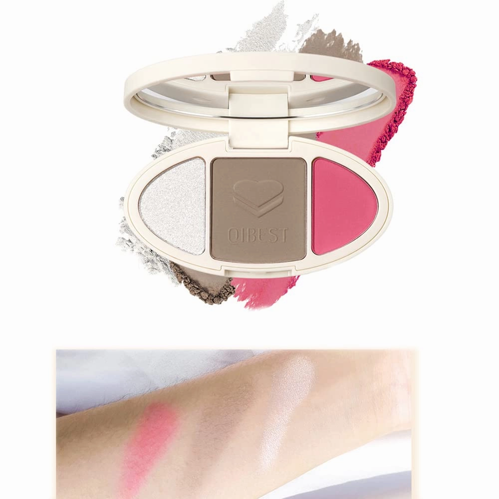 QiBest Facial Highlighting Contouring Blush 3-in-1 Matte Brightening Glitter Rouge Pan 5-Color Correcting Powder Foundation Contouring Beauty Cosmetics Lasting (B)