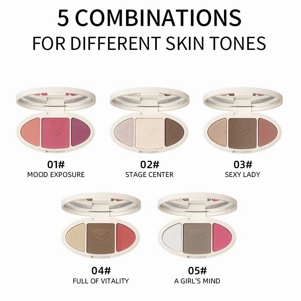 QiBest Facial Highlighting Contouring Blush 3-in-1 Matte Brightening Glitter Rouge Pan 5-Color Correcting Powder Foundation Contouring Beauty Cosmetics Lasting (B)