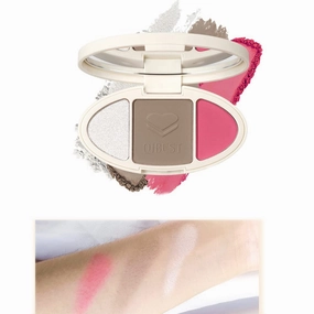 QiBest Facial Highlighting Contouring Blush 3-in-1 Matte Brightening Glitter Rouge Pan 5-Color Correcting Powder Foundation Contouring Beauty Cosmetics Lasting (B)
