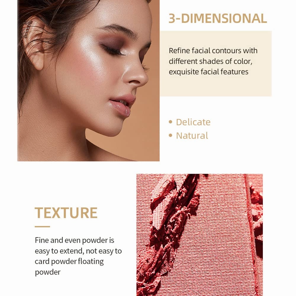 QiBest Facial Highlighting Contouring Blush 3-in-1 Matte Brightening Glitter Rouge Pan 5-Color Correcting Powder Foundation Contouring Beauty Cosmetics Lasting (B)