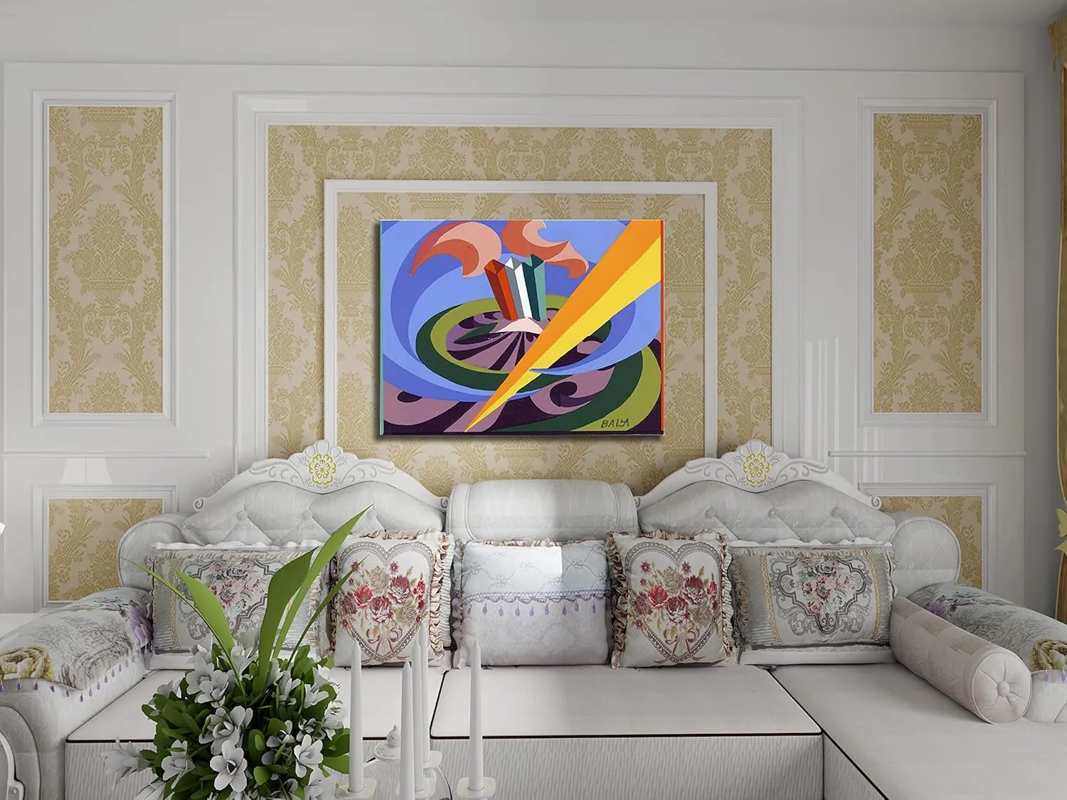 QSX Giacomo Balla Futurism Canvas Prints Famous Oil Painting Pochoir Patriotic Song at Villa Borghese Wall Art on Canvas for Home Decor 16x21 inches Unframed