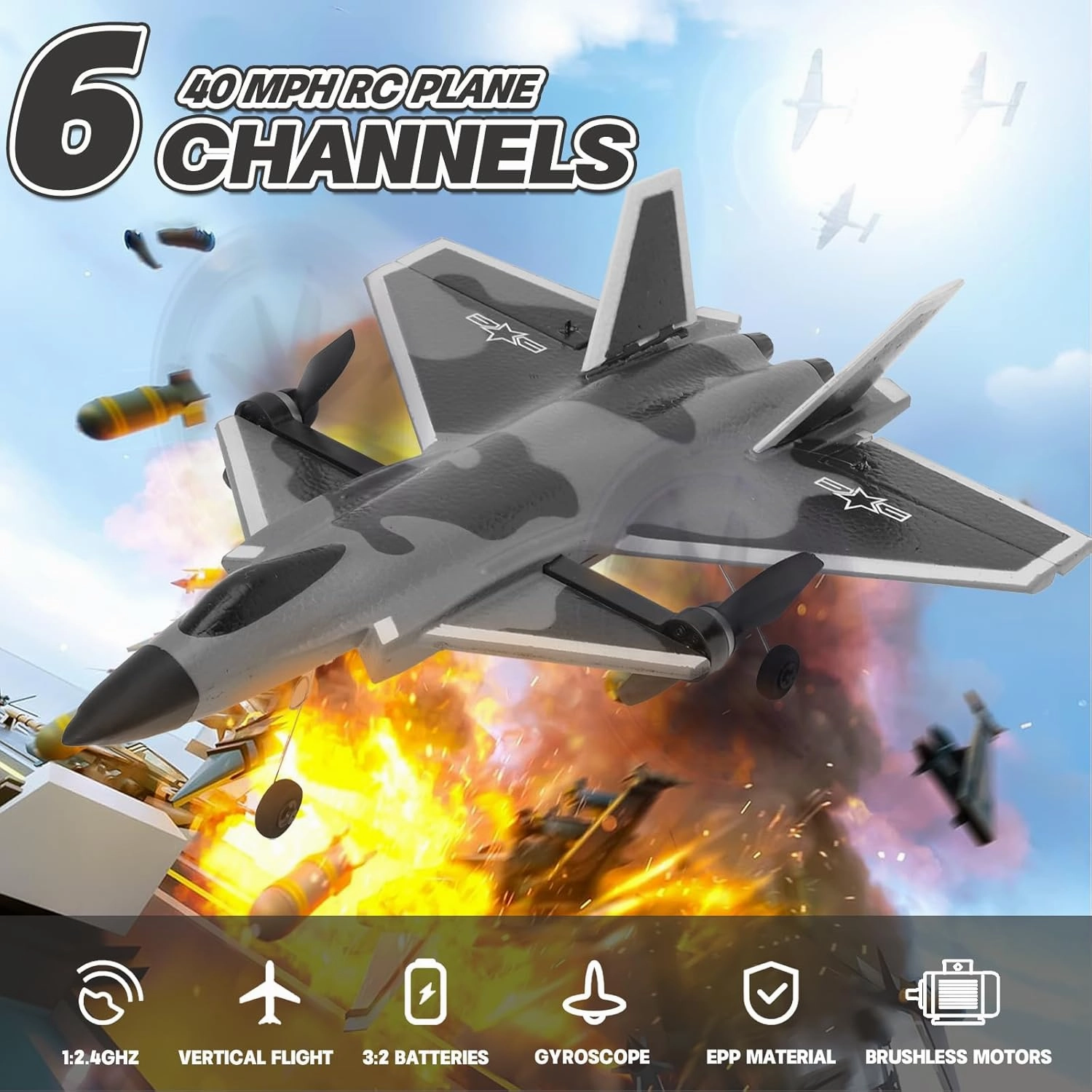 RC Plane 3 Channel Brushless Foam Glider, 40 kmh Remote Control Plane - Fly Vertically, Inverted & Tumble, Large RC Airplane Toy for Adults & Kids Beginners Boys Gifts