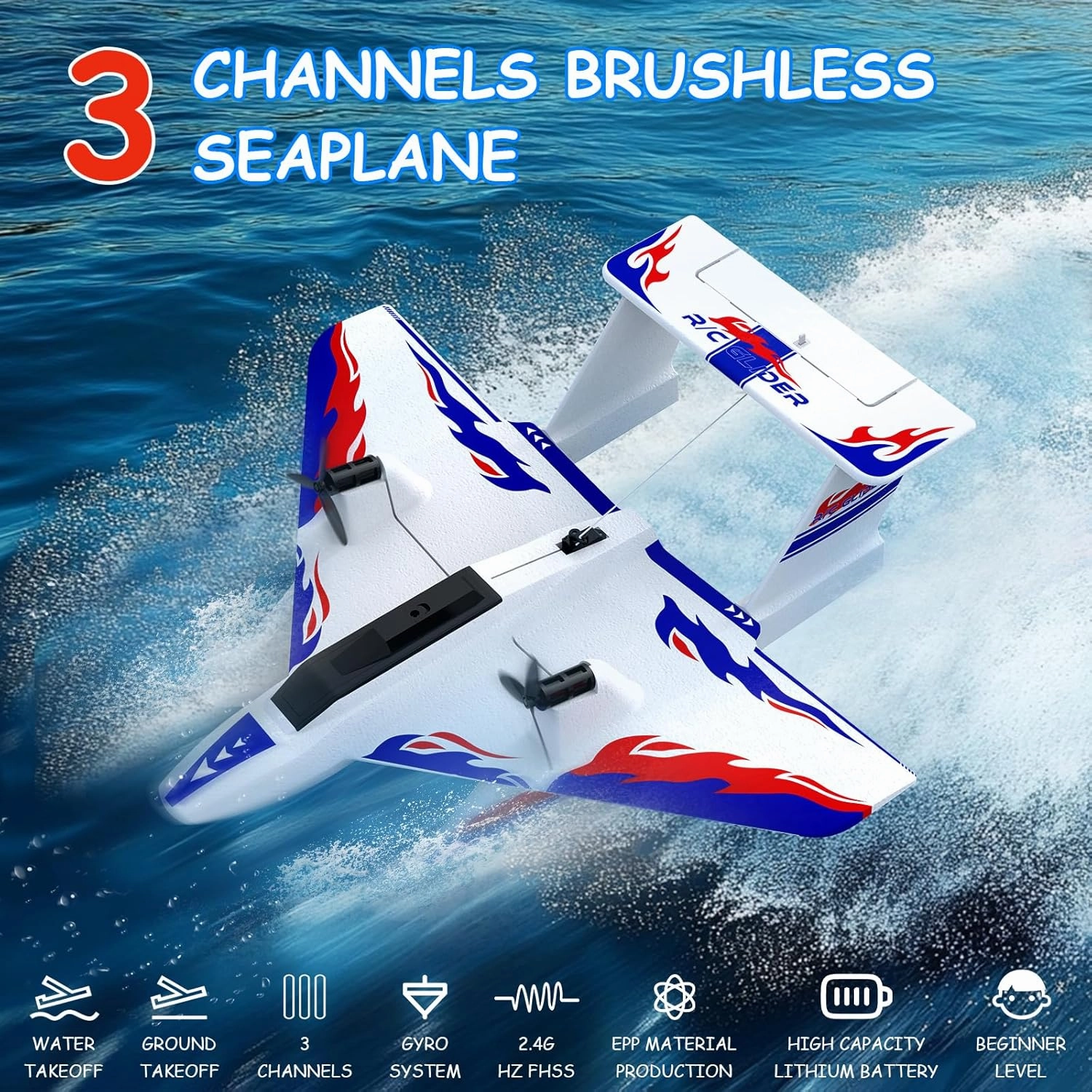 RC Plane for Water Land & Air, Amphibious Tri-Phibian Aircraft with 2 Batteries, Large 3CH RC Airplane Toy for Adults Kids Beginners Boys Gifts