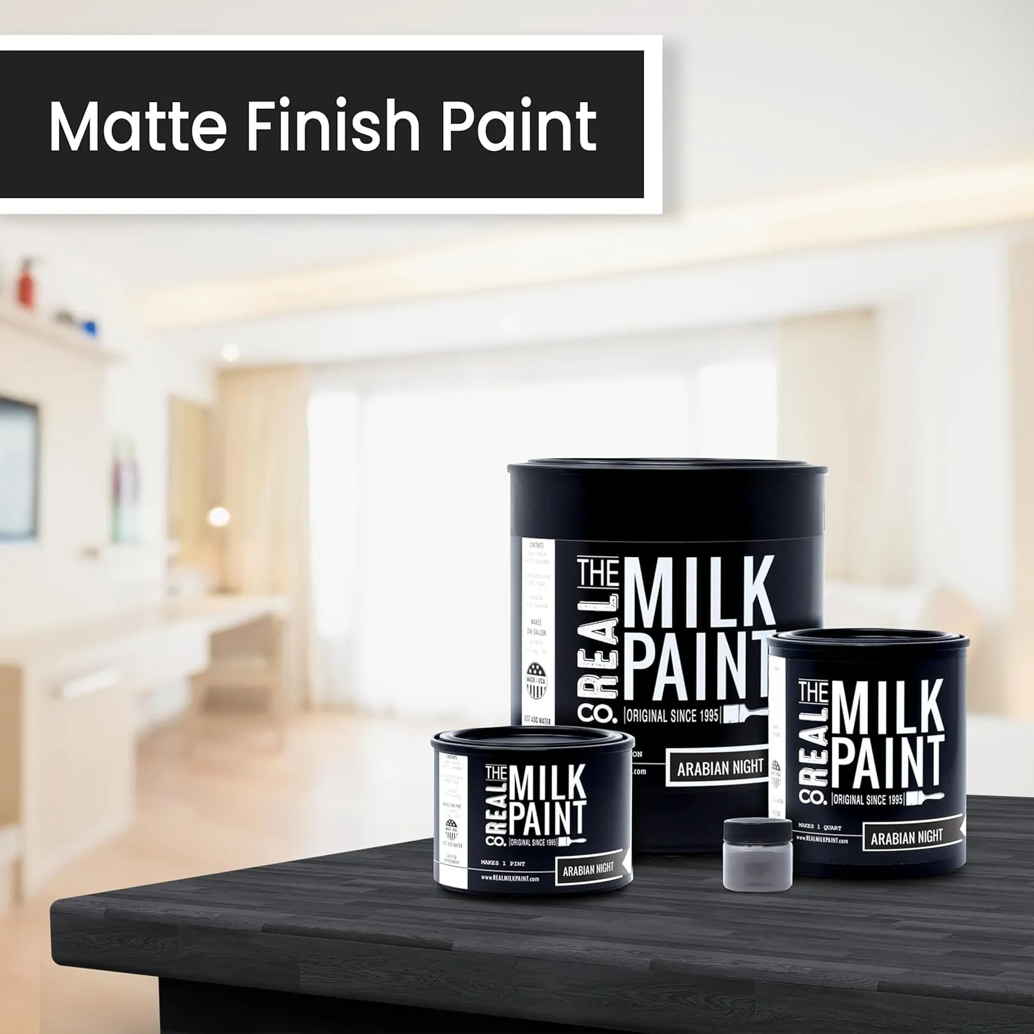 Real Milk Paint (Quart (32 oz), Black Wood Paint for Furniture, Matte Paint for Cabinets, Walls, Brick, and Stone, Water Based Organic, No VOC, Arabian Night, 1 Quart