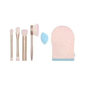 Real Techniques Endless Summer Makeup Brush Kit, Face Brushes, For Foundation, Powder, Highlight, Contour, & Bronzer, Inlcudes Tanning Mitt, Premium Quality, 6 Piece Set
