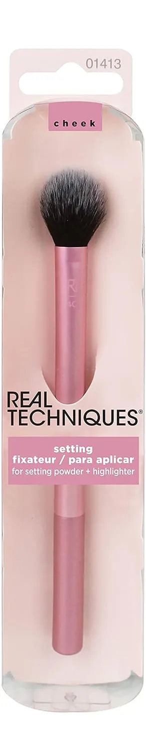 Real Techniques Professional Powder Setting Makeup Brush, Helps Lock in Foundation and Concealer, Pink, (Pack of 4)