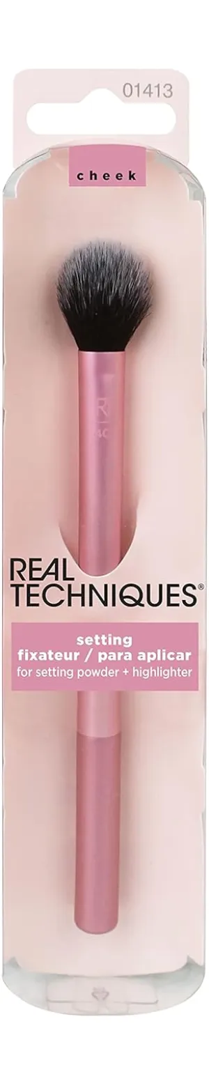 Real Techniques Professional Powder Setting Makeup Brush, Helps Lock in Foundation and Concealer, Pink, (Pack of 4)