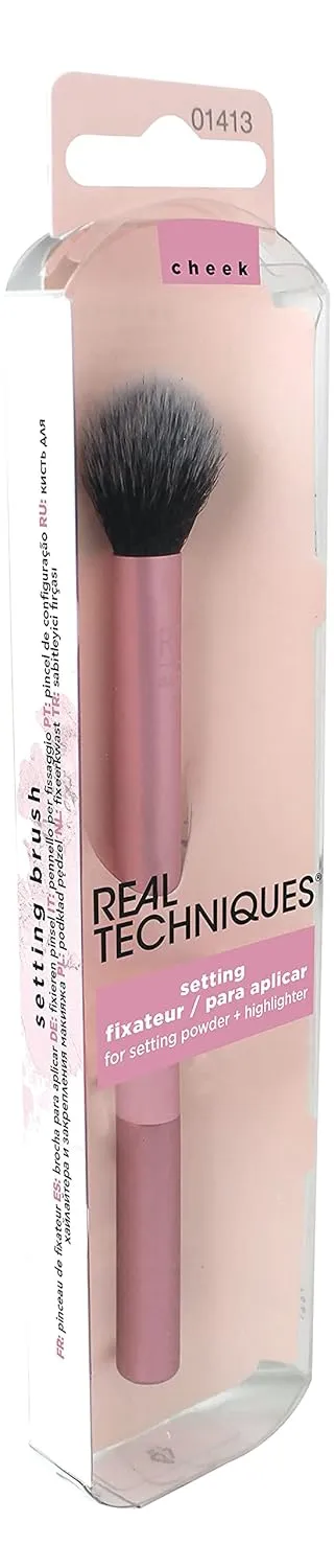 Real Techniques Professional Powder Setting Makeup Brush, Helps Lock in Foundation and Concealer, Pink, (Pack of 4)