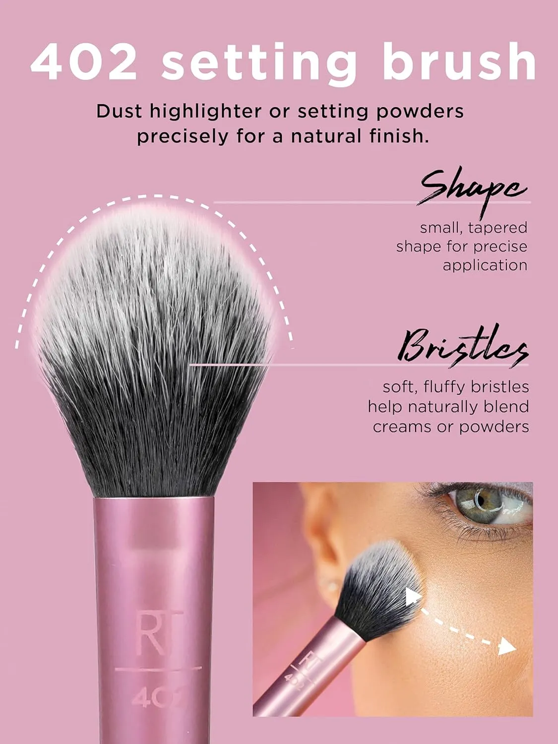 Real Techniques Professional Powder Setting Makeup Brush, Helps Lock in Foundation and Concealer, Pink, (Pack of 4)