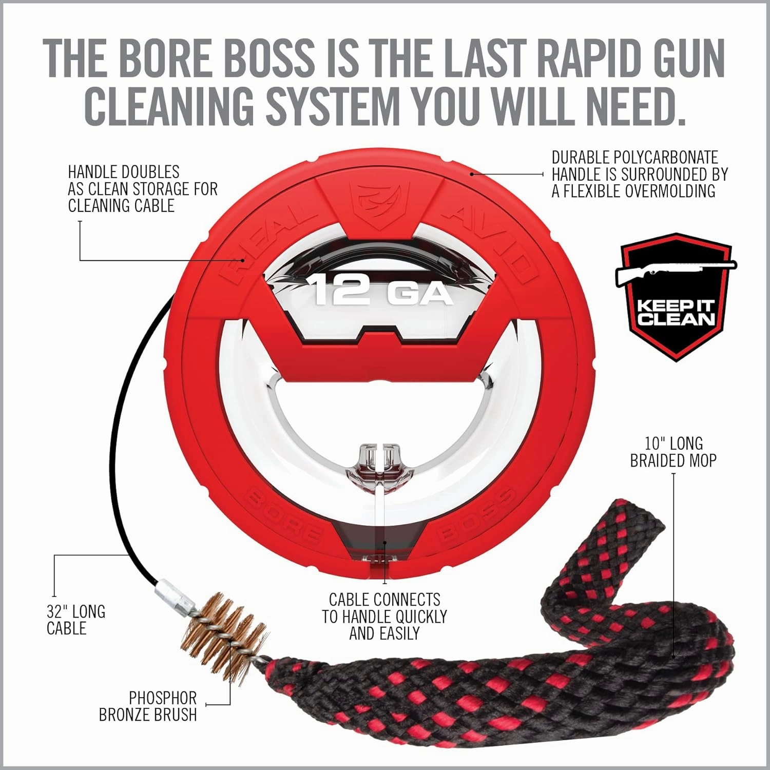 Real Avid Bore Cleaning Combo | Bore Boss Cleaning System | Rapid Pull Through Barrel & Bore Cleaning Cable w/Integrated Brush & Mop   CLP Cleaner and Lubricant