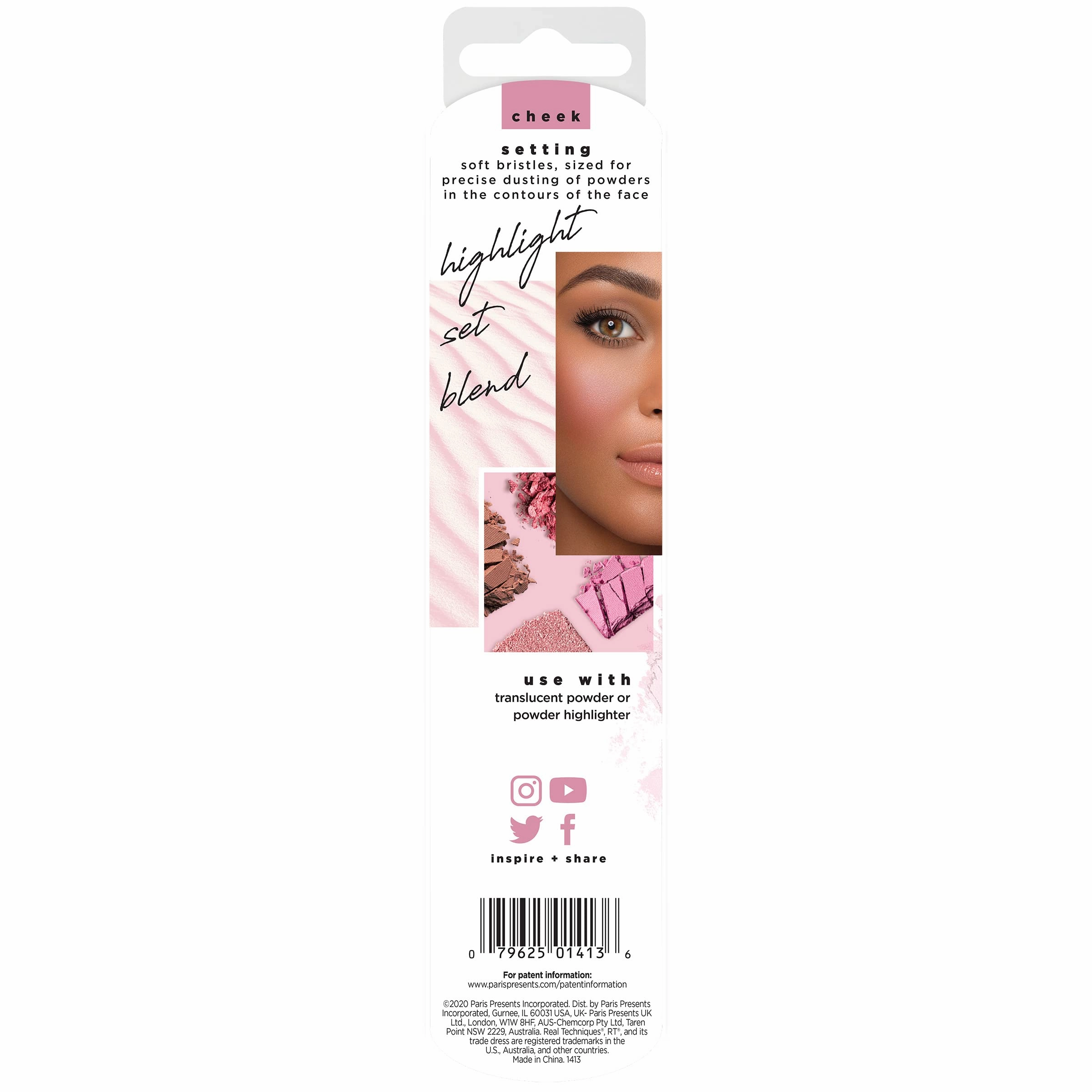 Real Techniques Makeup Setting Brush, For Setting Powder, Loose Powder, & Pressed Powder, Face Makeup Brush, 402 Brush, Sheer Coverage For Highlighter, Synthetic & Cruelty-Free Bristles, 1 Count