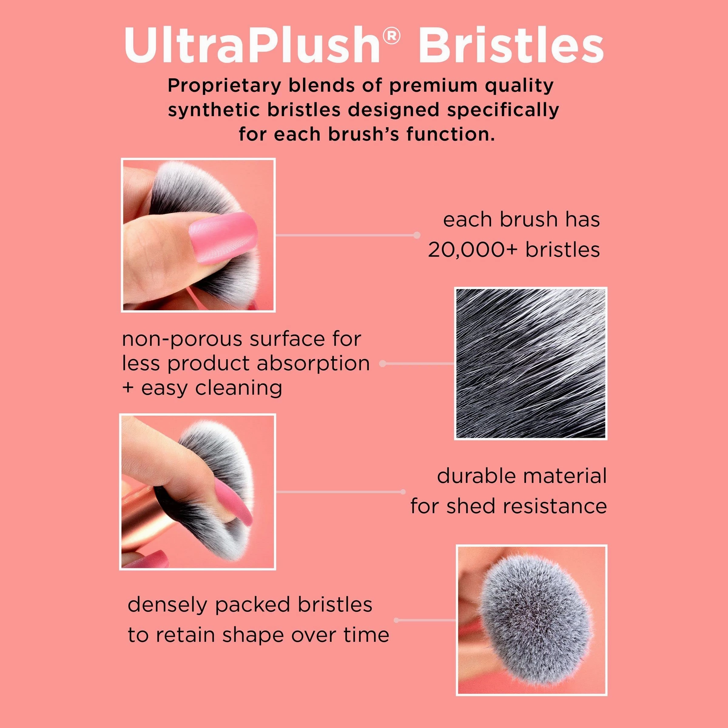 Real Techniques Makeup Setting Brush, For Setting Powder, Loose Powder, & Pressed Powder, Face Makeup Brush, 402 Brush, Sheer Coverage For Highlighter, Synthetic & Cruelty-Free Bristles, 1 Count