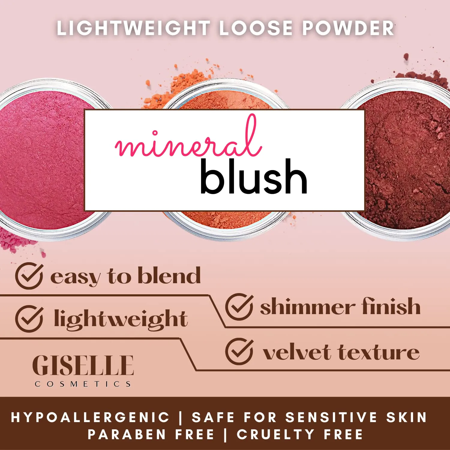 Red Hawaii Matte Blush Makeup Mineral Makeup Pure Talc Free Minerals Matte Loose Face Makeup Powder Blush for Cheeks 5 Gram Travel Size