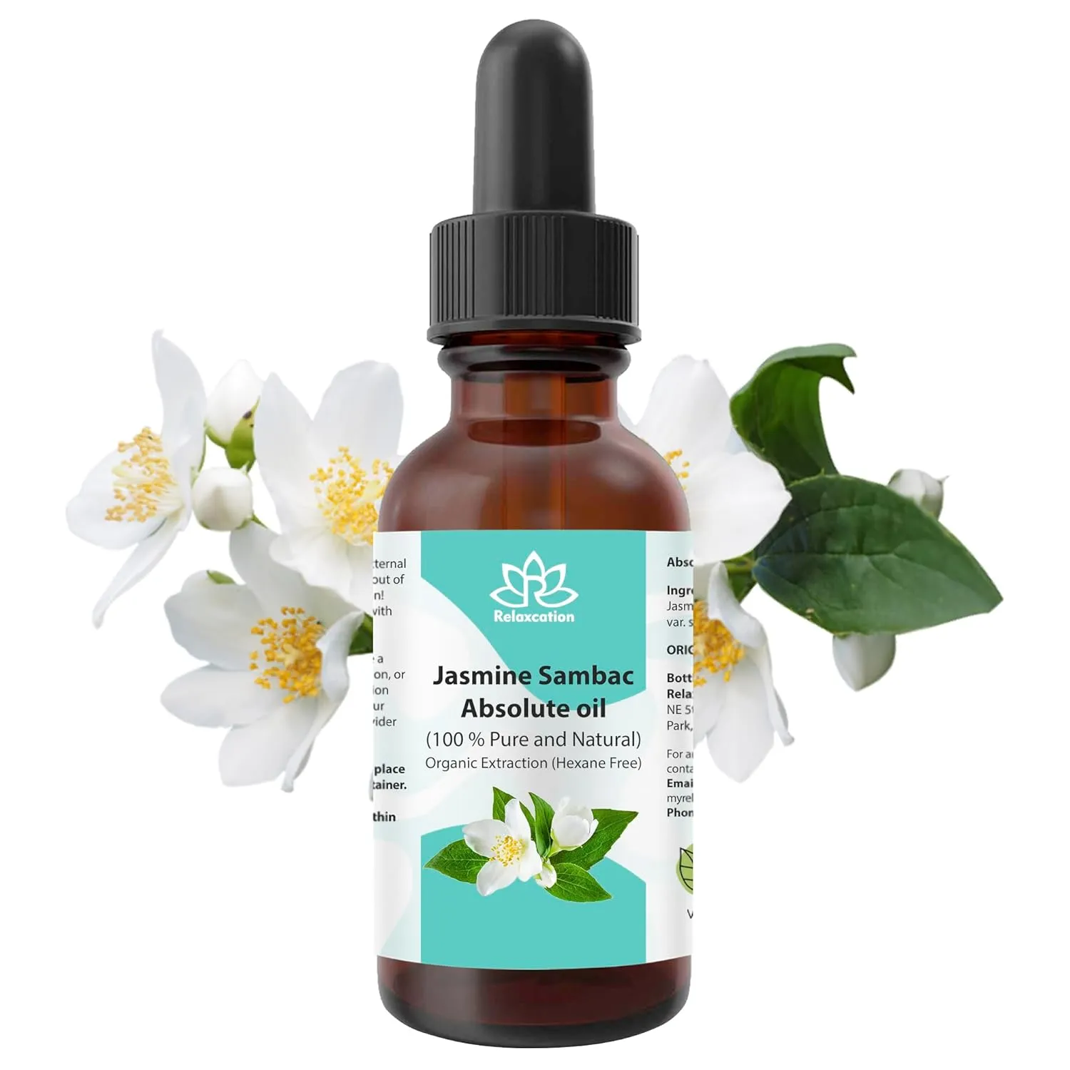 Relaxcation Pure Jasmine Sambac Oil – Aromatic Floral Oil for Skin, Hair, Body & Diffuser | Cold Botanical Extract from India | Hexane-Free, Natural, Vegan, 0.5 oz