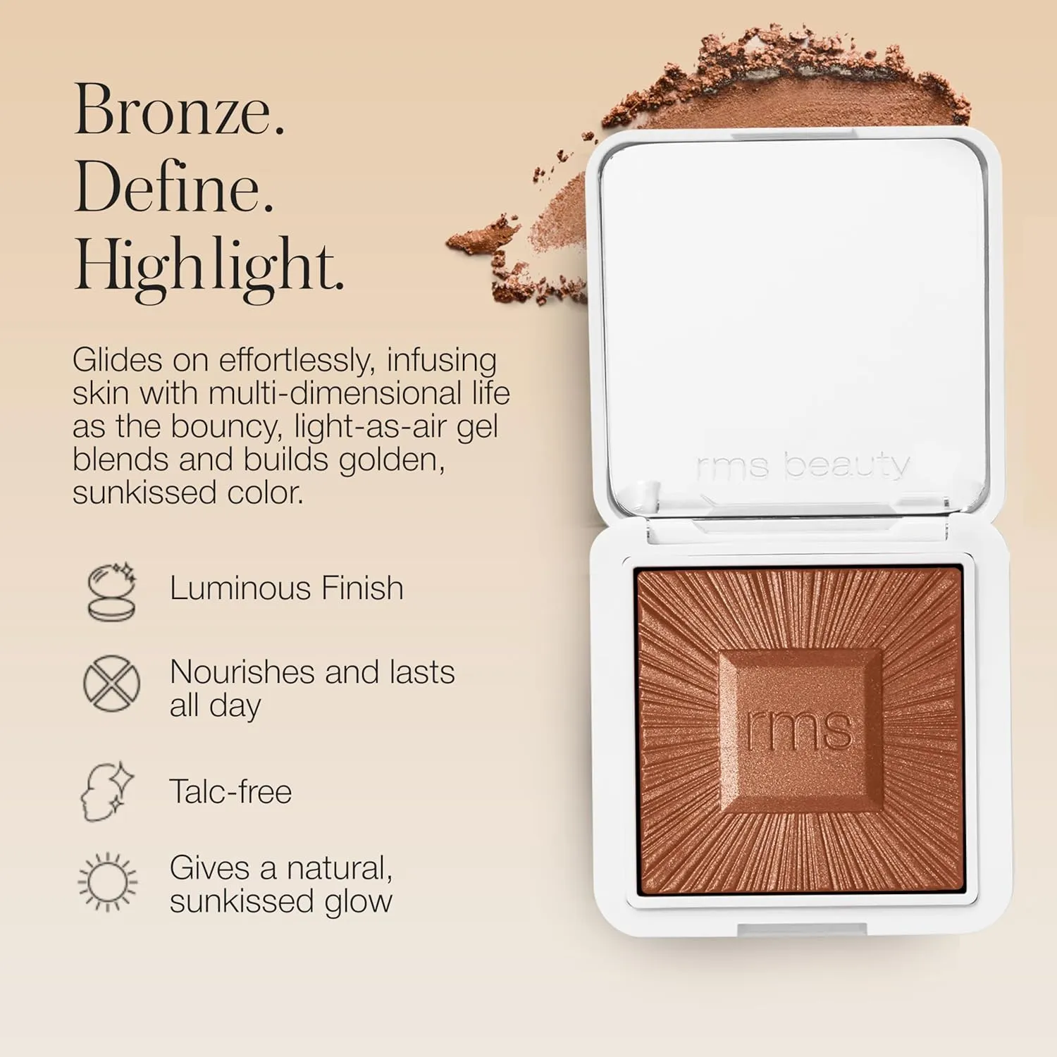 RMS Beauty ReDimension Hydra Bronzer - Gel to Powder Bronzer, Talc Free Cream Bronzer Powder, Refillable Cream Contour Powder Bronzer Face Makeup