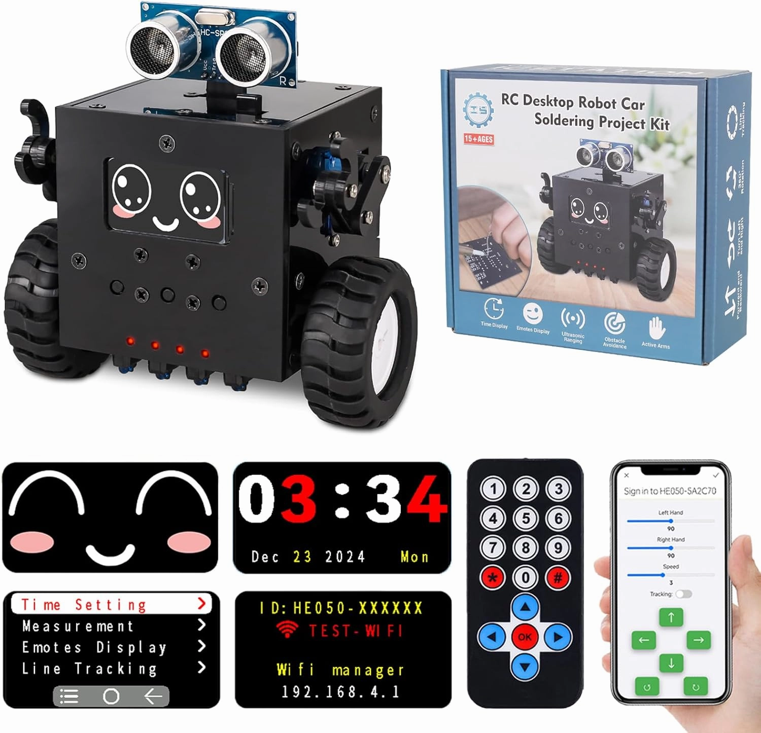 Robot Soldering Project, ICSTATION DIY Robot Car Soldering Practice Kit Remote Control Robot with Time & Expressions Display STEM Science Kits for Adults School Students Experiment Education