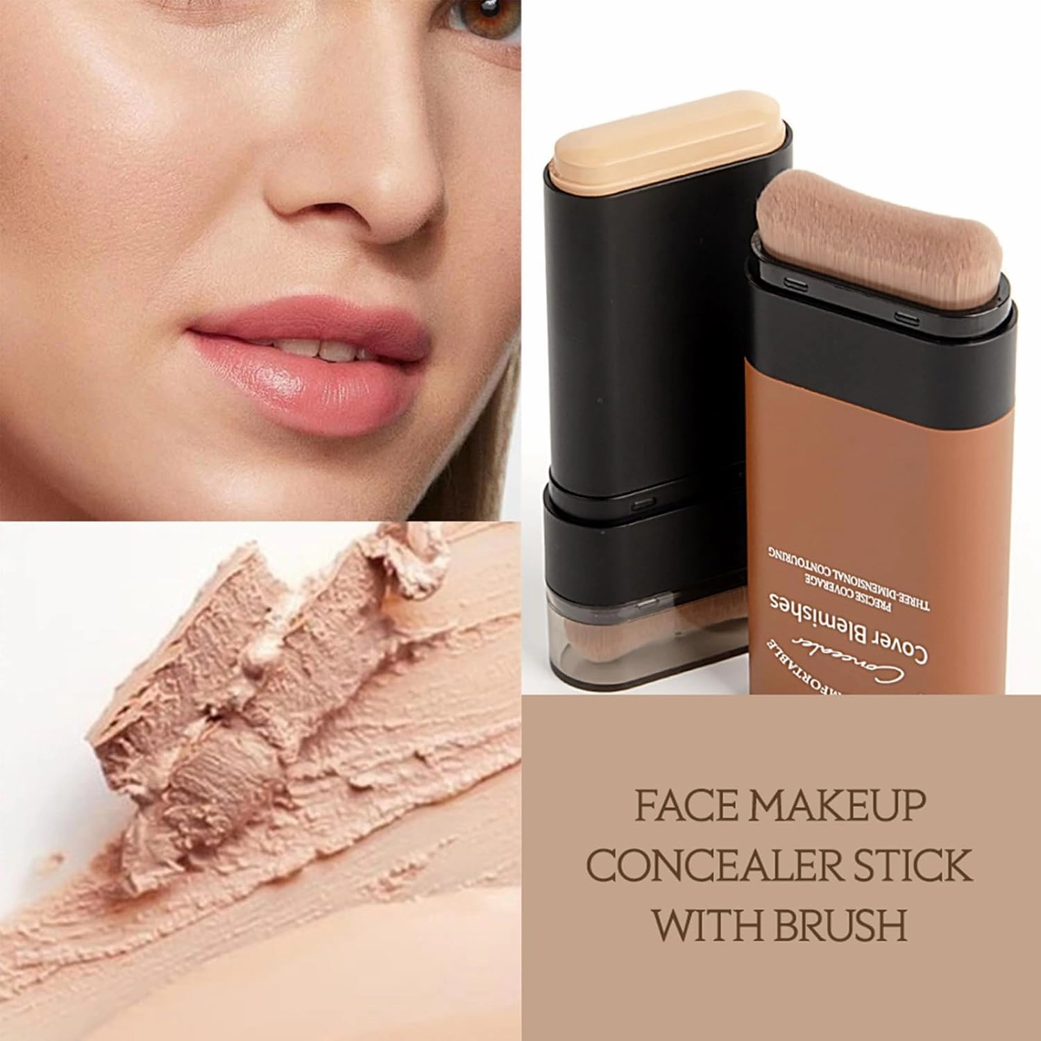 Roseionly Makeup Foundation, Flawless Eraser Foundation Stick,Hydrating Lightweight Foundation Stick with Brush,Instant Concealing Foundation Stick with Built-In Brush (02#)