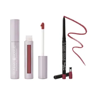 Runway Rogue ‘That Walk!’ Velvet Glam Liquid Lipstick with ‘Get the Look’ Matte Garnet-Maroon Lip Liner Pencil and Lip Liner Sharpener