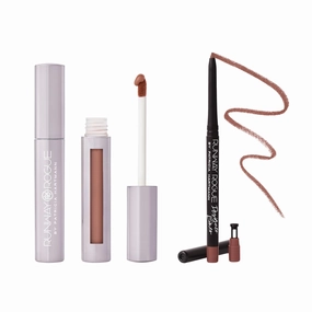 Runway Rogue ‘No Flash’ Velvet Glam Liquid Lipstick with ‘Trendsetter’ Matte Soft Mocha Lip Liner Pencil and Lip Liner Sharpener