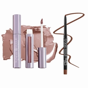Runway Rogue ‘Soft Light’ Dark-Pink Pearl Glam Shimmer Long Wear Liquid Lipstick Bundle with ‘Trendsetter’ Soft-Mocha Designer Liner Lip Liner