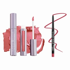 Runway Rogue ‘Starlet’ Bright Coral-Pink Pearl Glam Shimmer Long Wear Liquid Lipstick Bundle with ‘Open Call’ Matte Muted-Raspberry Designer Liner Lip Liner