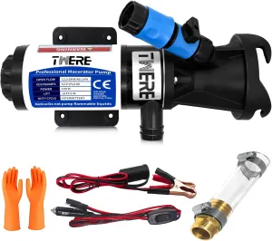 RV Macerator Pump,Portable 12V 12GPM Quick Release Sewage Pump with Hose Fittings and Garden Hose Discharge Port,Suction 3.2 feet Lift 10 feet for RV Boat Marine Campe with Manual Crushing